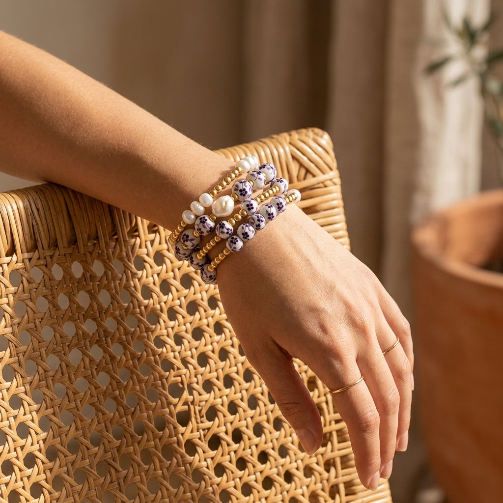 Conjunto de pulseiras Porcelain Garden Violet Bloom