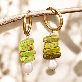 Brincos de Argola Ocean Bliss com Pérola e Jaspe Verde