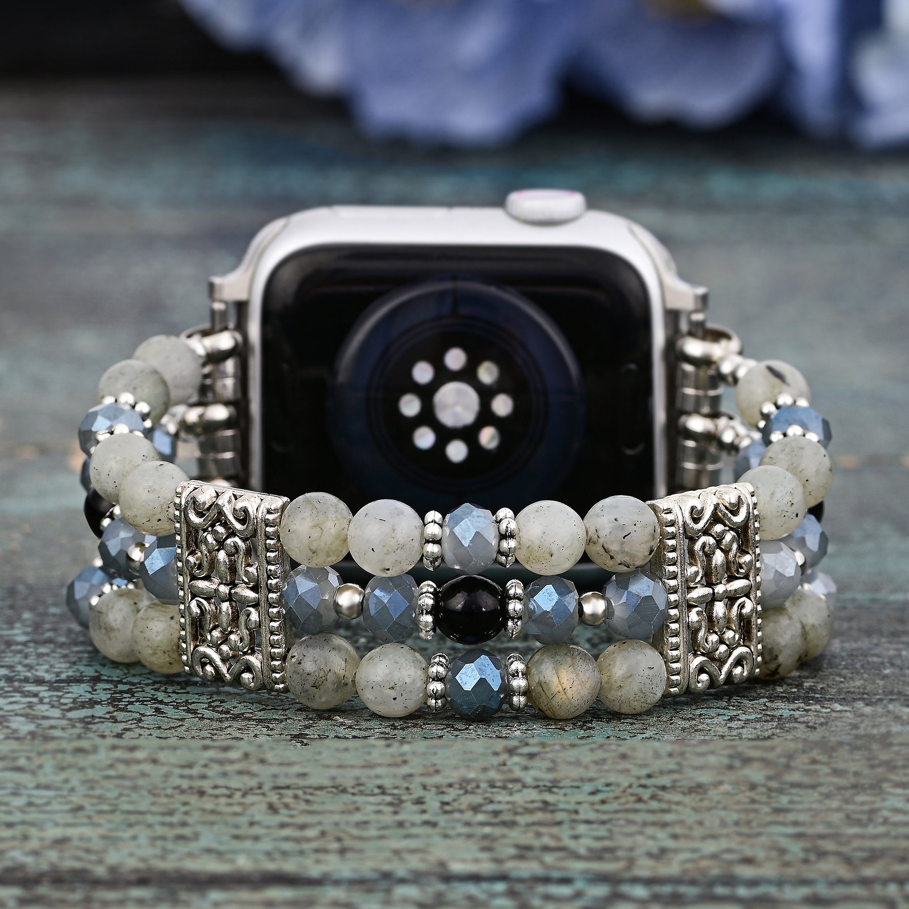 Pulseira de Apple Watch em Labradorite Indigo Artesanal