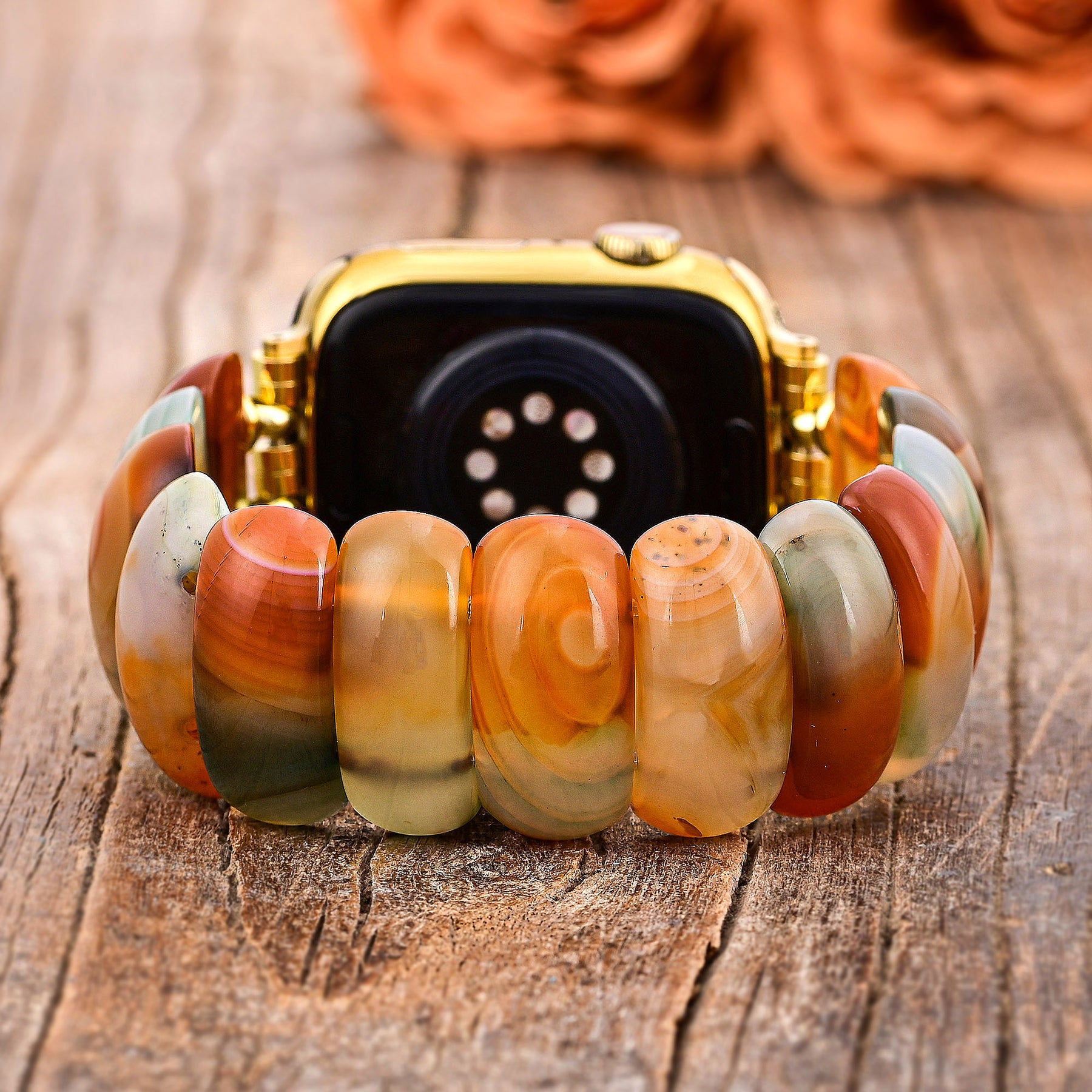 Pulseira de Apple Watch de Agata Dourada ao Entardecer