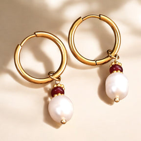 Brincos de Argola com Pérola Golden Grace e Ágata de Jade