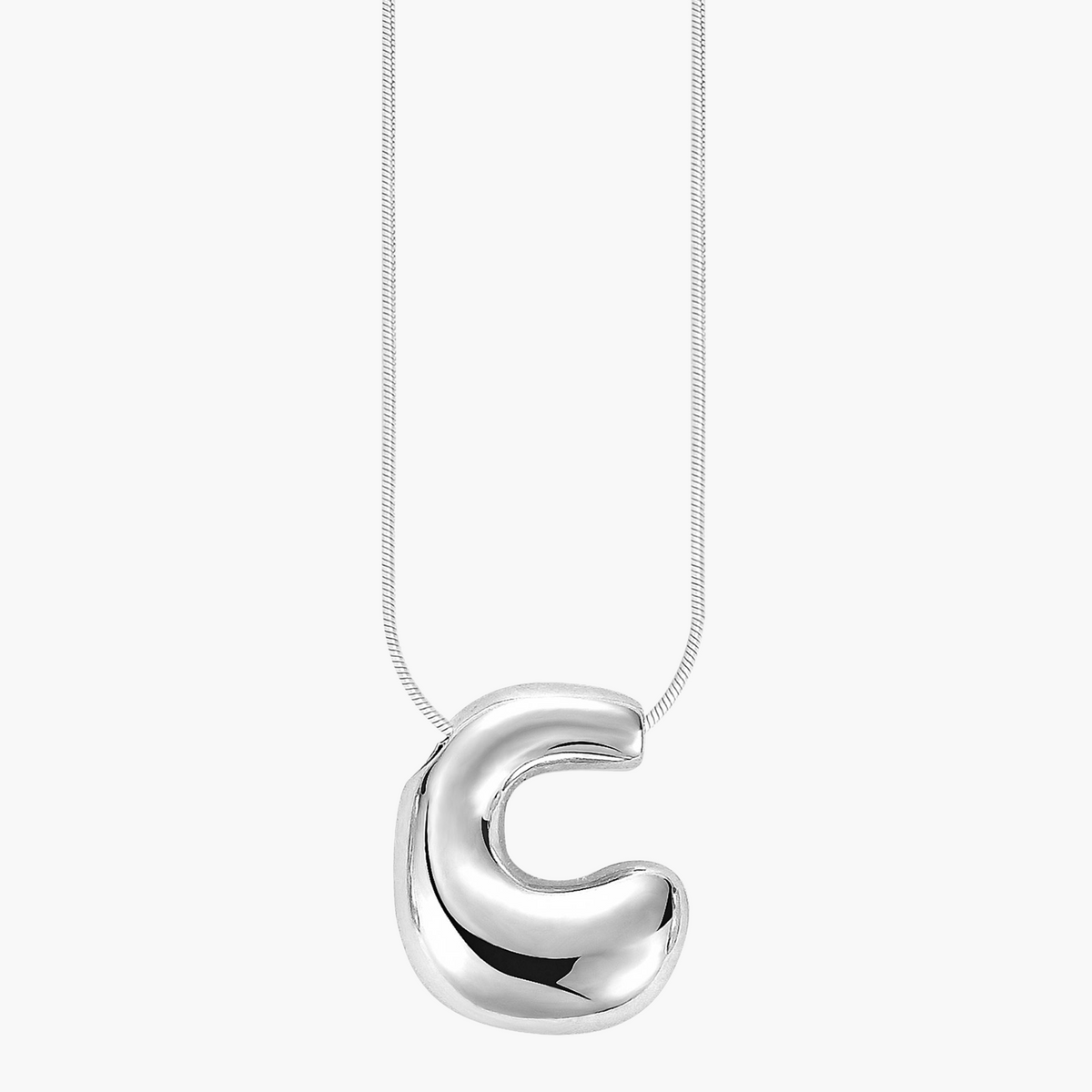 Colar com Inicial em Letra Bolha Prateada