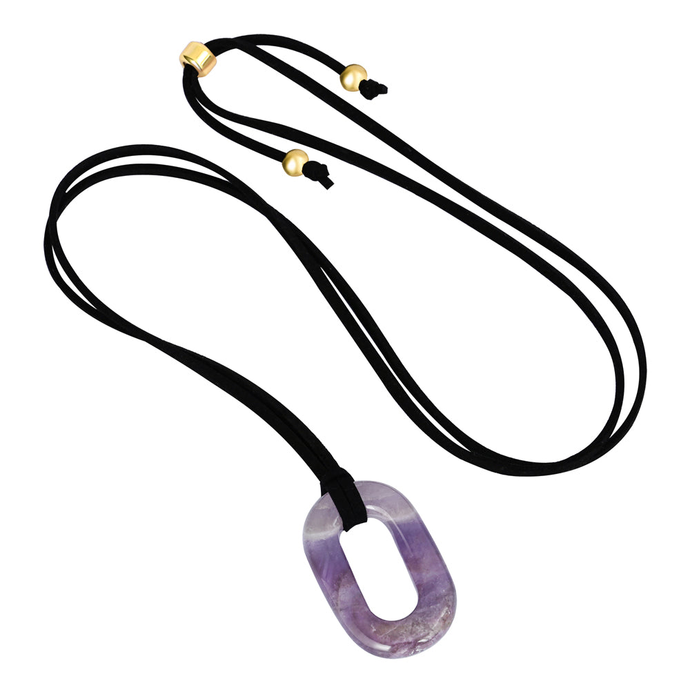 Colar Serenidade de Ametista em Camurça