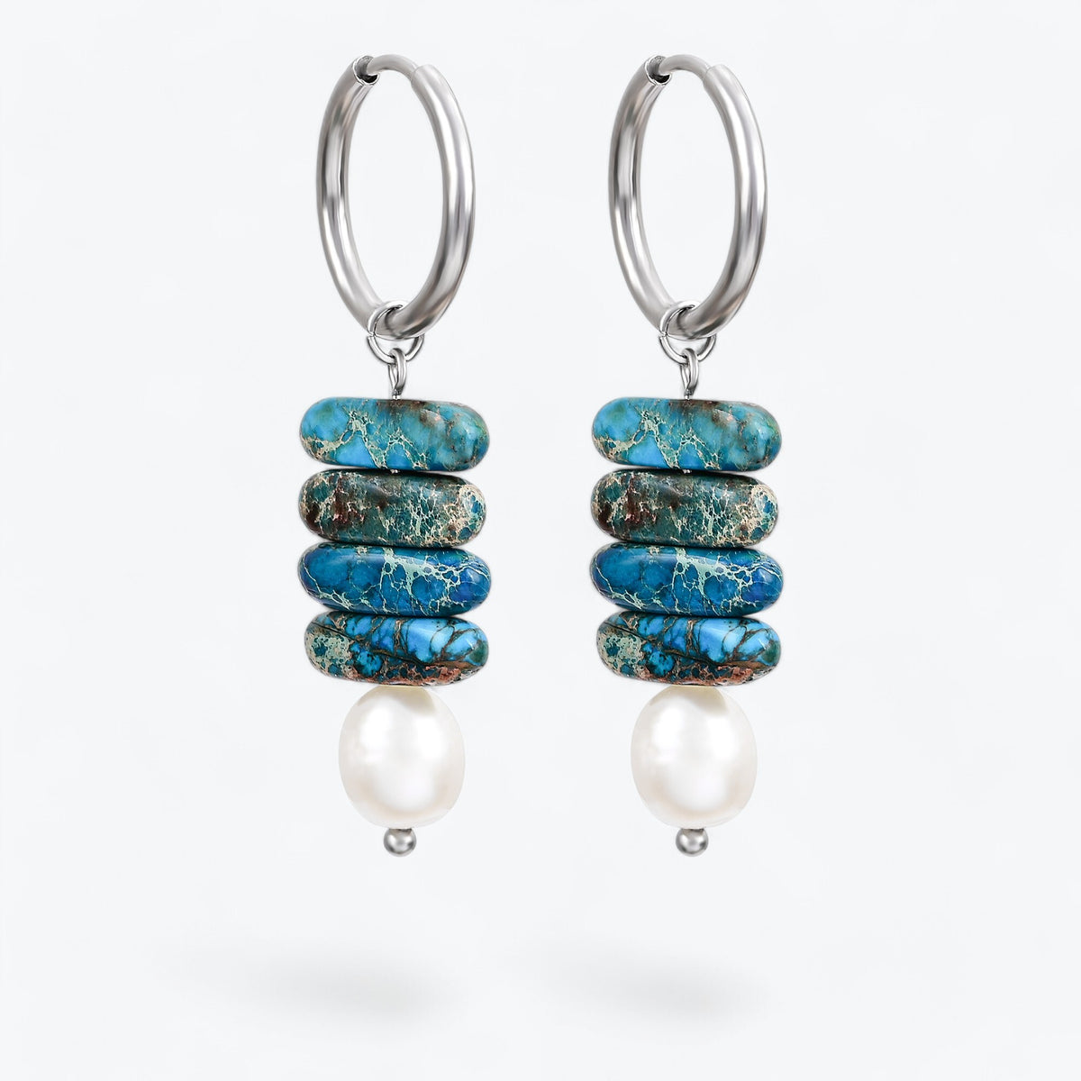 Ocean Bliss Pearl e Blue Jasper Hoop Drops