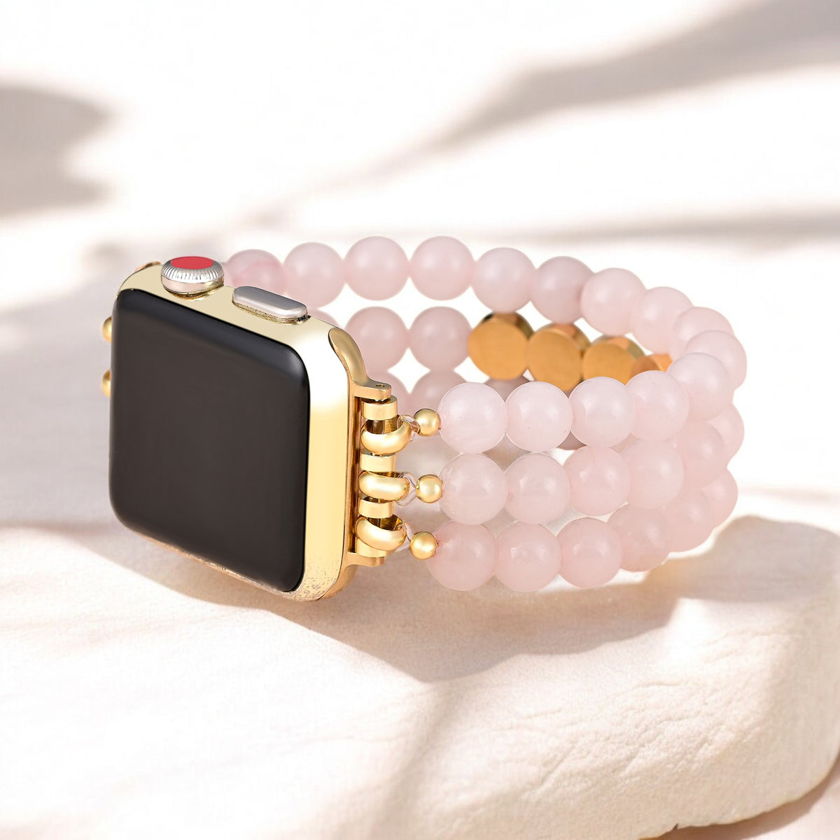 Pulseira para Apple Watch com inspiração amorosa em quartzo rosa