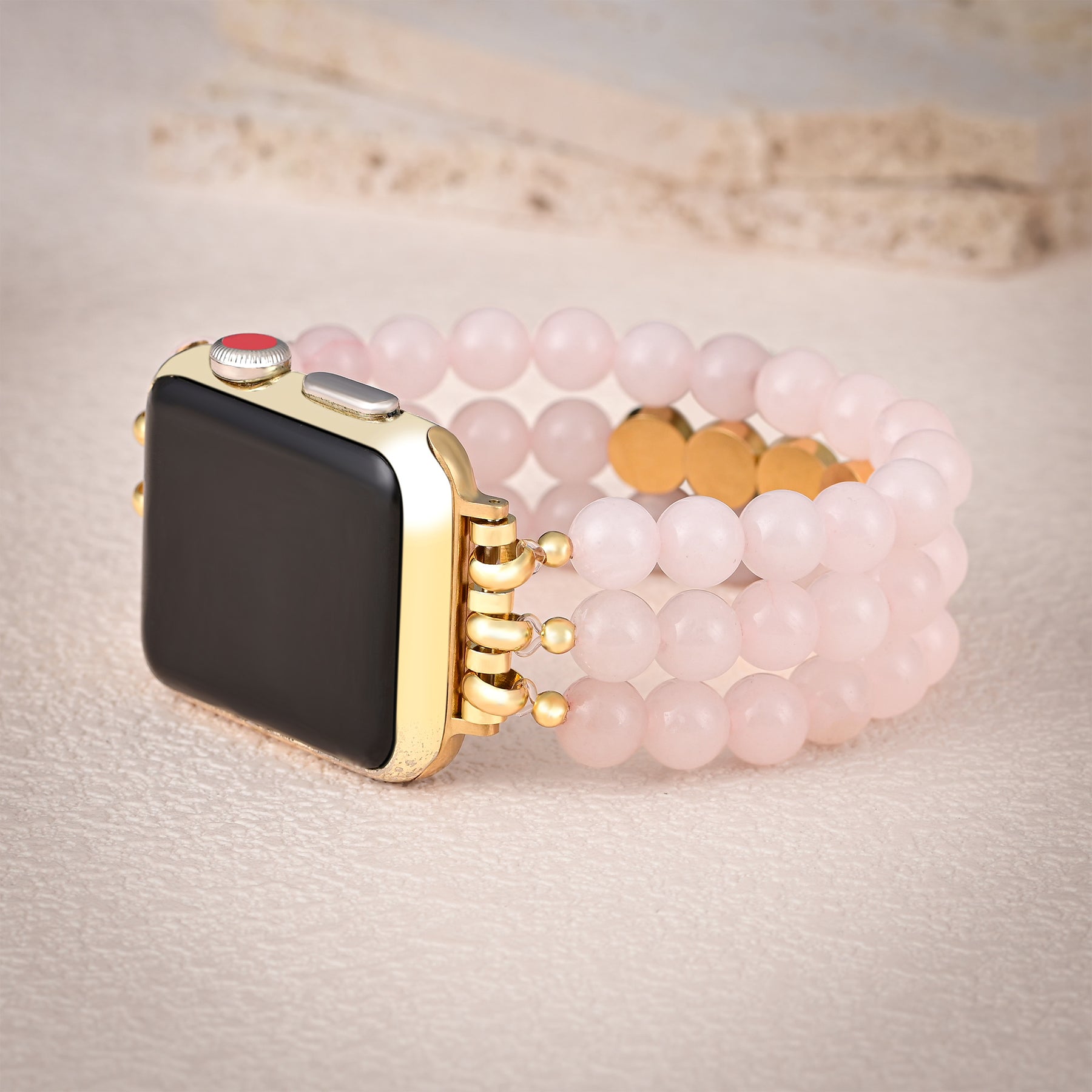 Pulseira para Apple Watch com inspiração amorosa em quartzo rosa