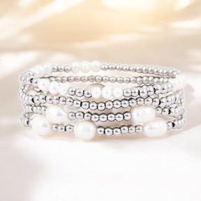Conjunto de Pulseira em Pérola e Prateado