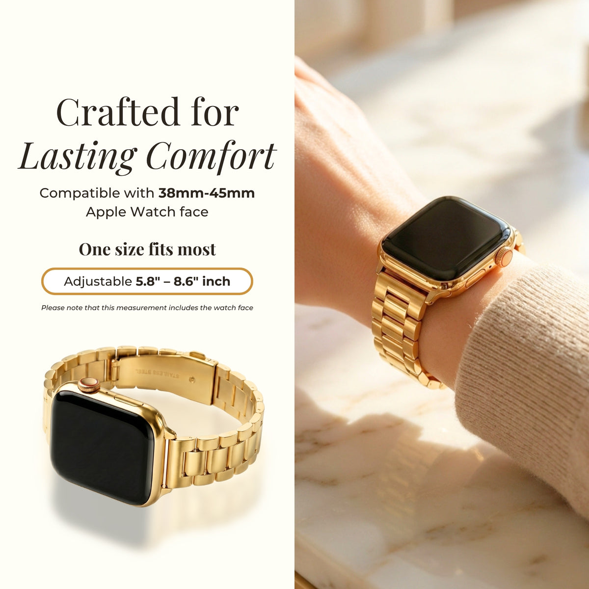 Correia Clássica Dourada de Luxo para Apple Watch