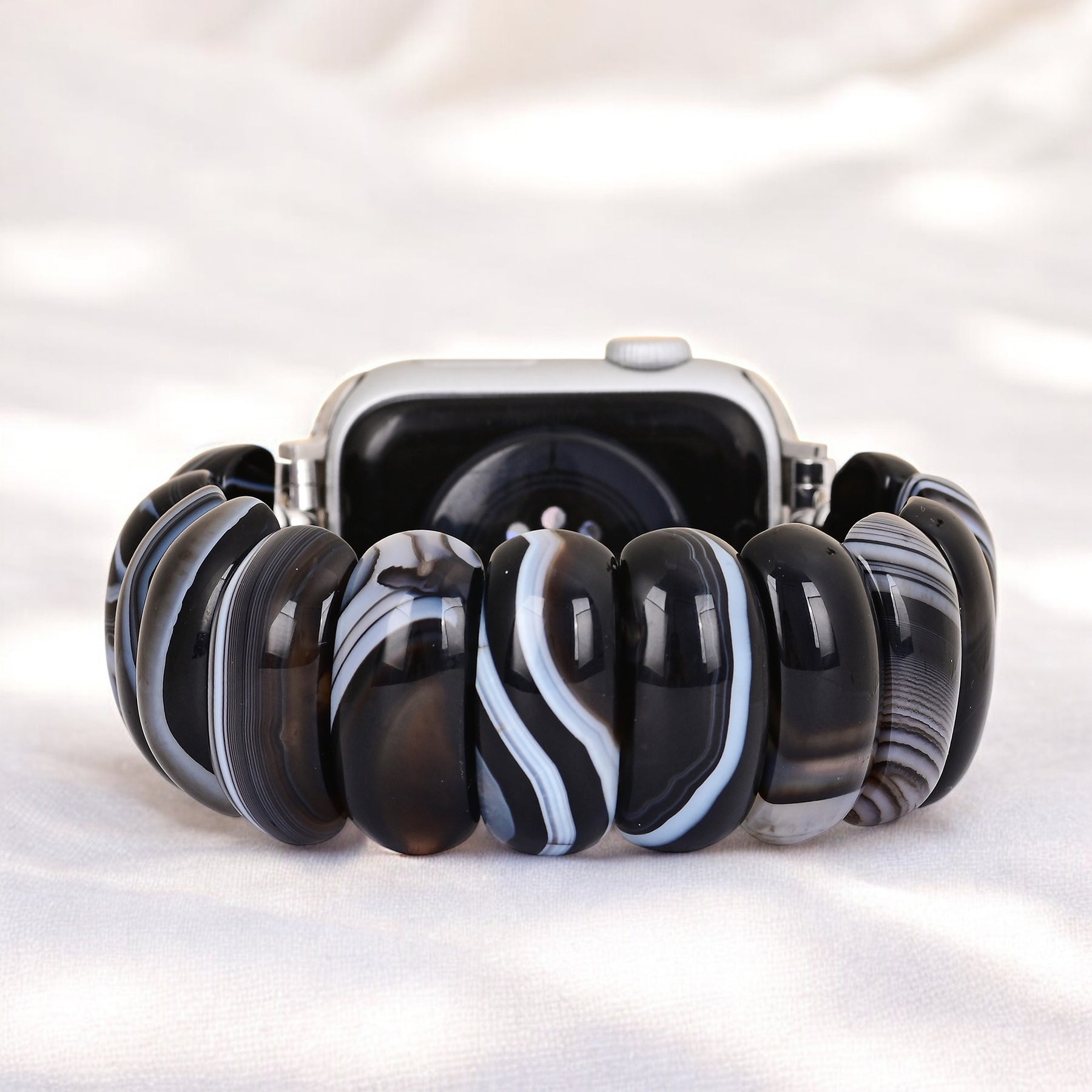Pulseira Apple Watch de Ágata Mármore Preto