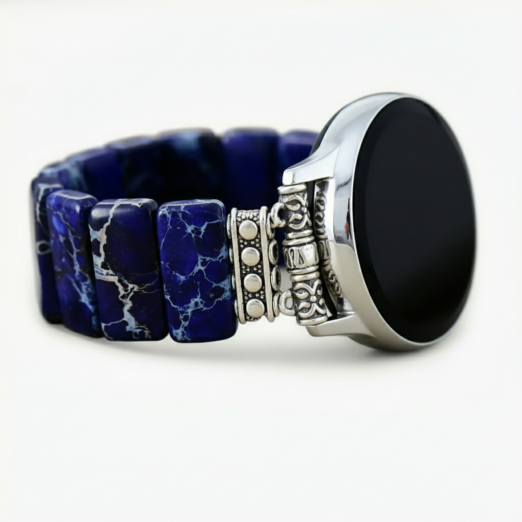 Pulseira Elástica para Samsung Galaxy Watch em Jaspe Tibetano Azul Marinho Escuro
