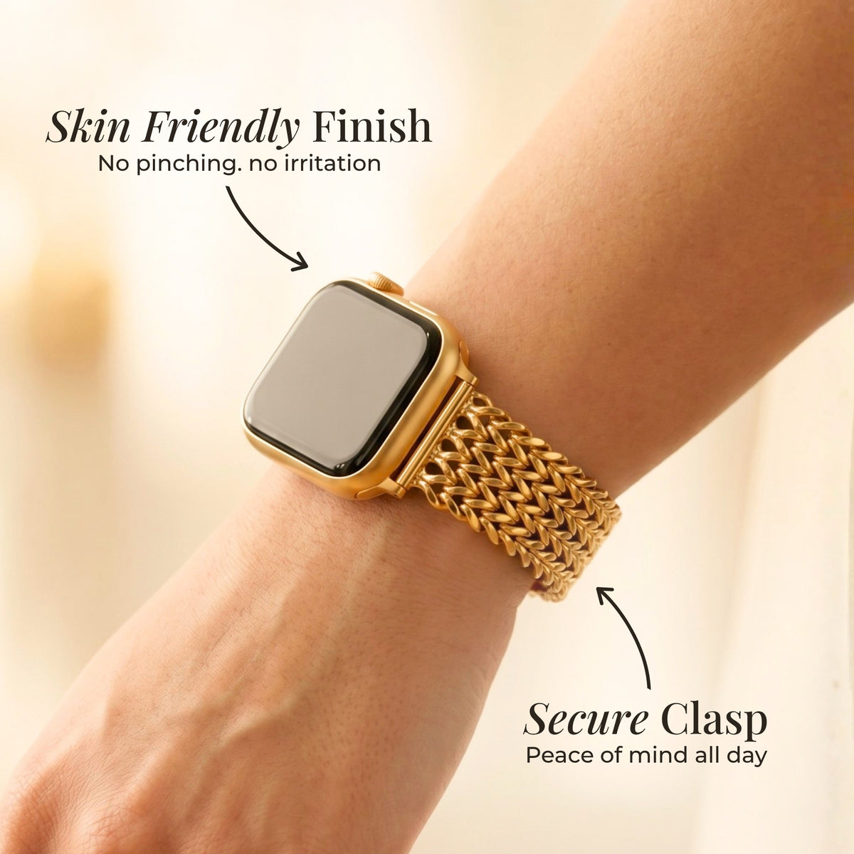 Pulseira de Corrente Dourada de Luxo para Apple Watch
