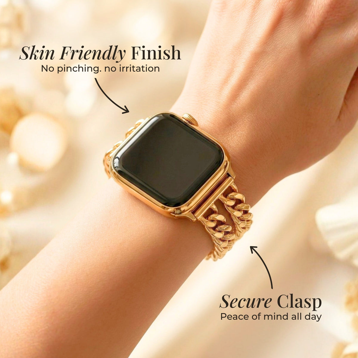 Pulseira Luxuosa Curva Dourada para Apple Watch