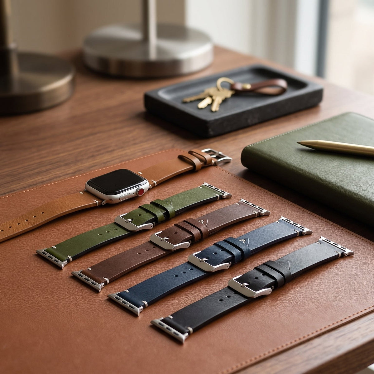 Correia de couro verde para Apple Watch masculina