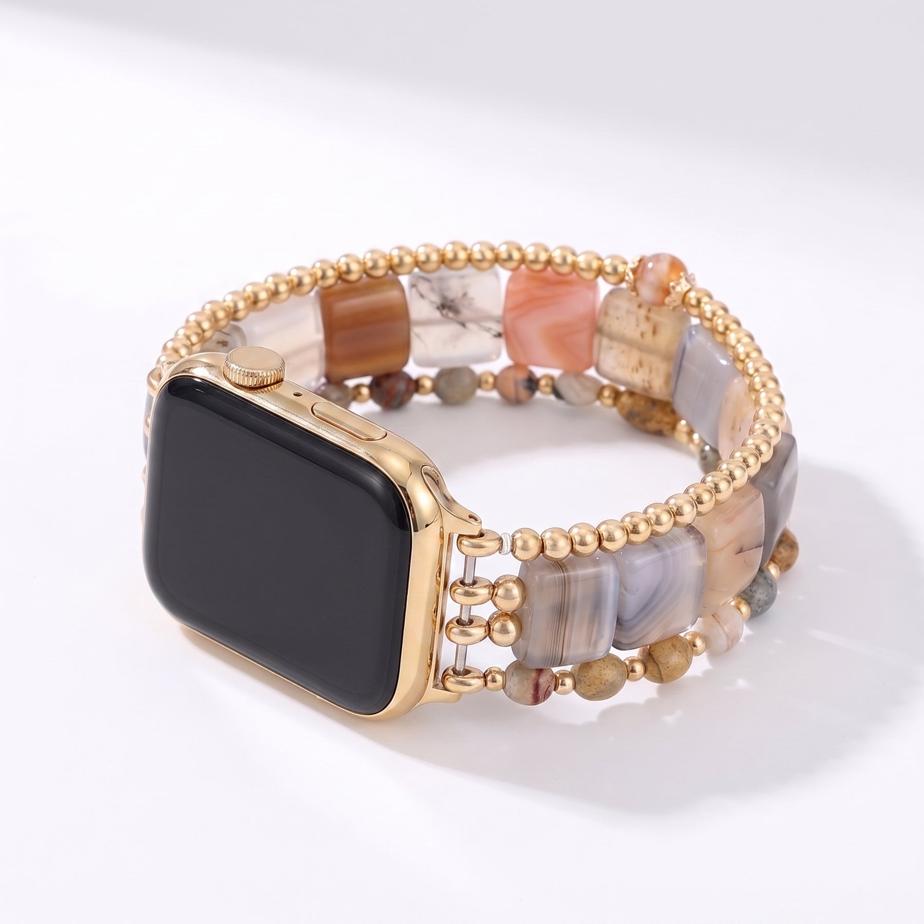 Bracelete elástica Wild Grace em ágata para Apple Watch, prateada