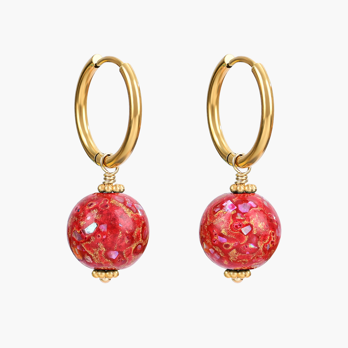 Brincos de Argola com Esferas Salpicadas Crimson Orbit