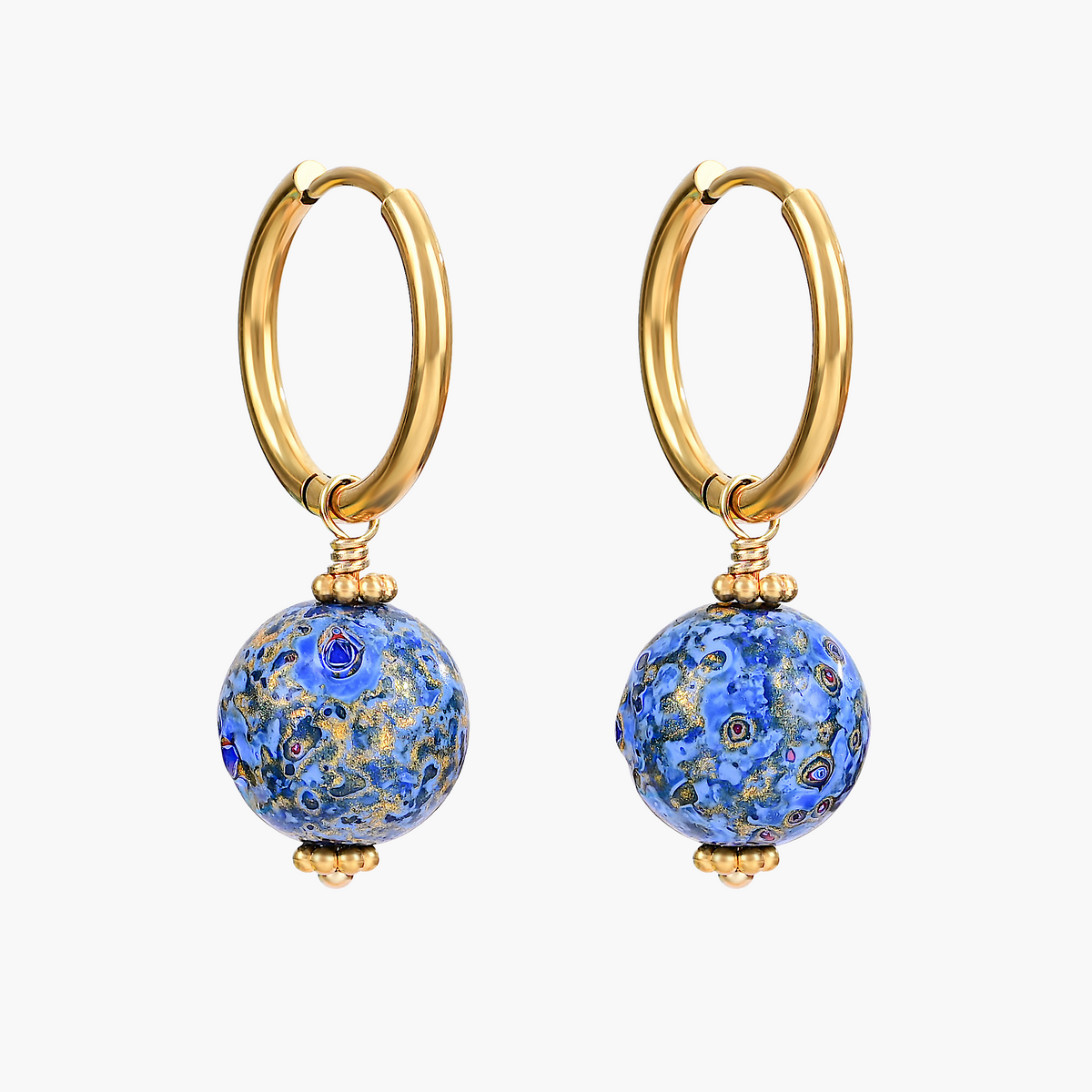 Brincos de Argola com Orbe Salpicado Sapphire Sky