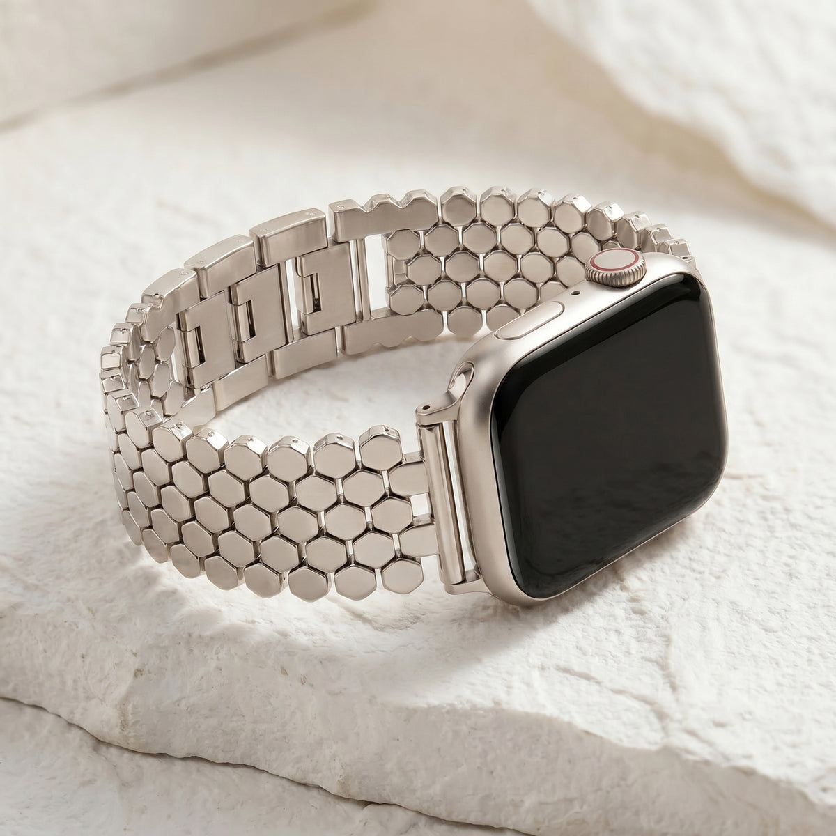 Pulseira de luxo para Apple Watch em favo de mel prateado