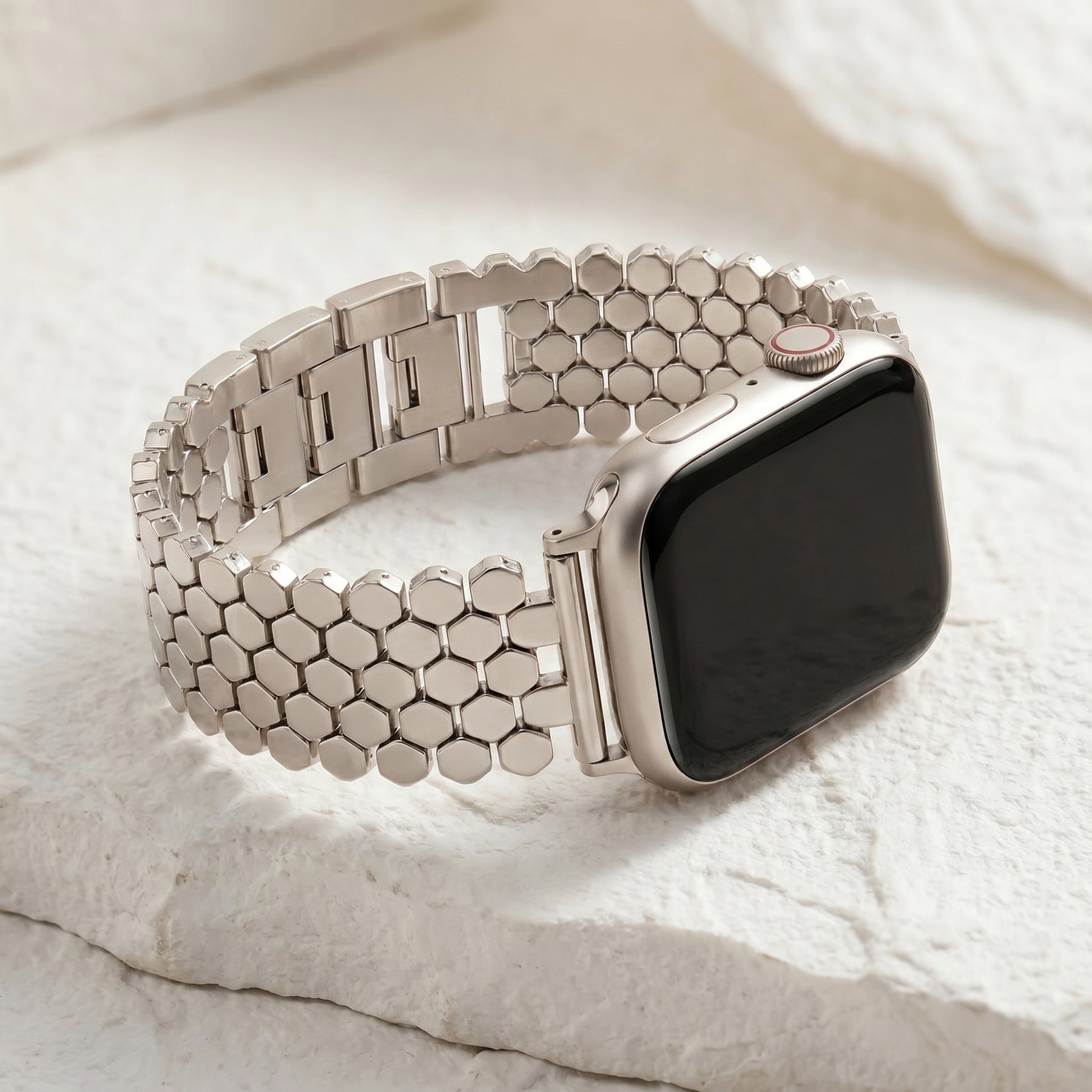 Pulseira de luxo para Apple Watch em favo de mel prateado