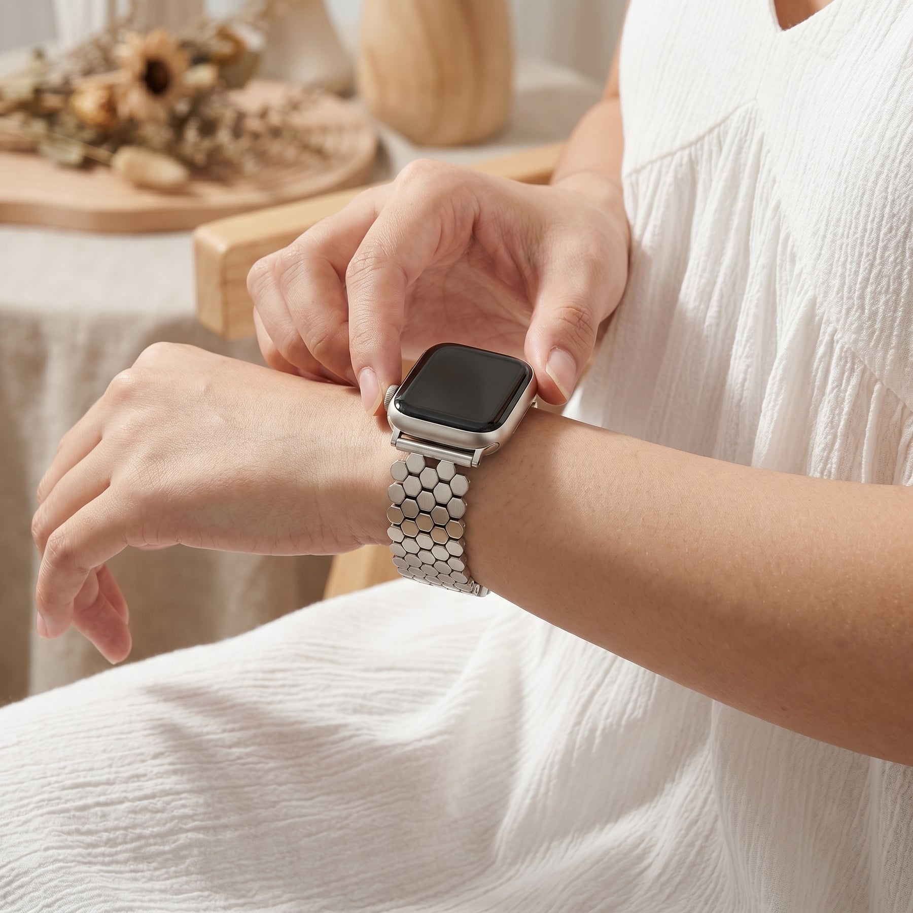 Pulseira de luxo para Apple Watch em favo de mel prateado
