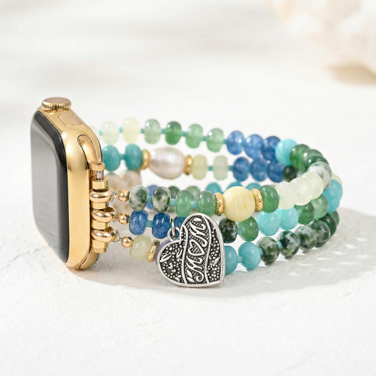 Pulseira elástica Jade Pearl Love MOM para Apple Watch