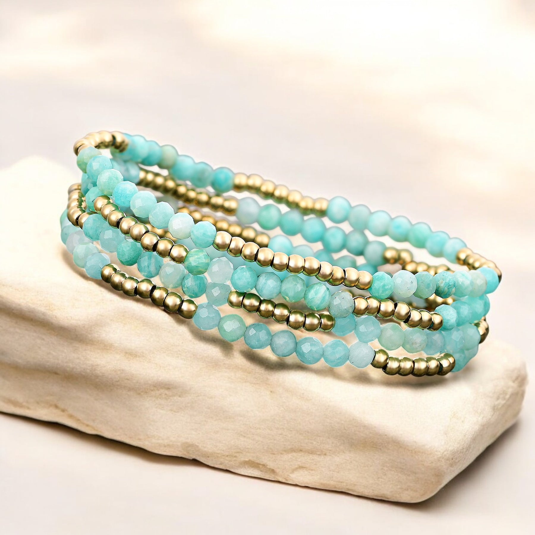 Conjunto de Pulseiras de Amazonite Luminoso
