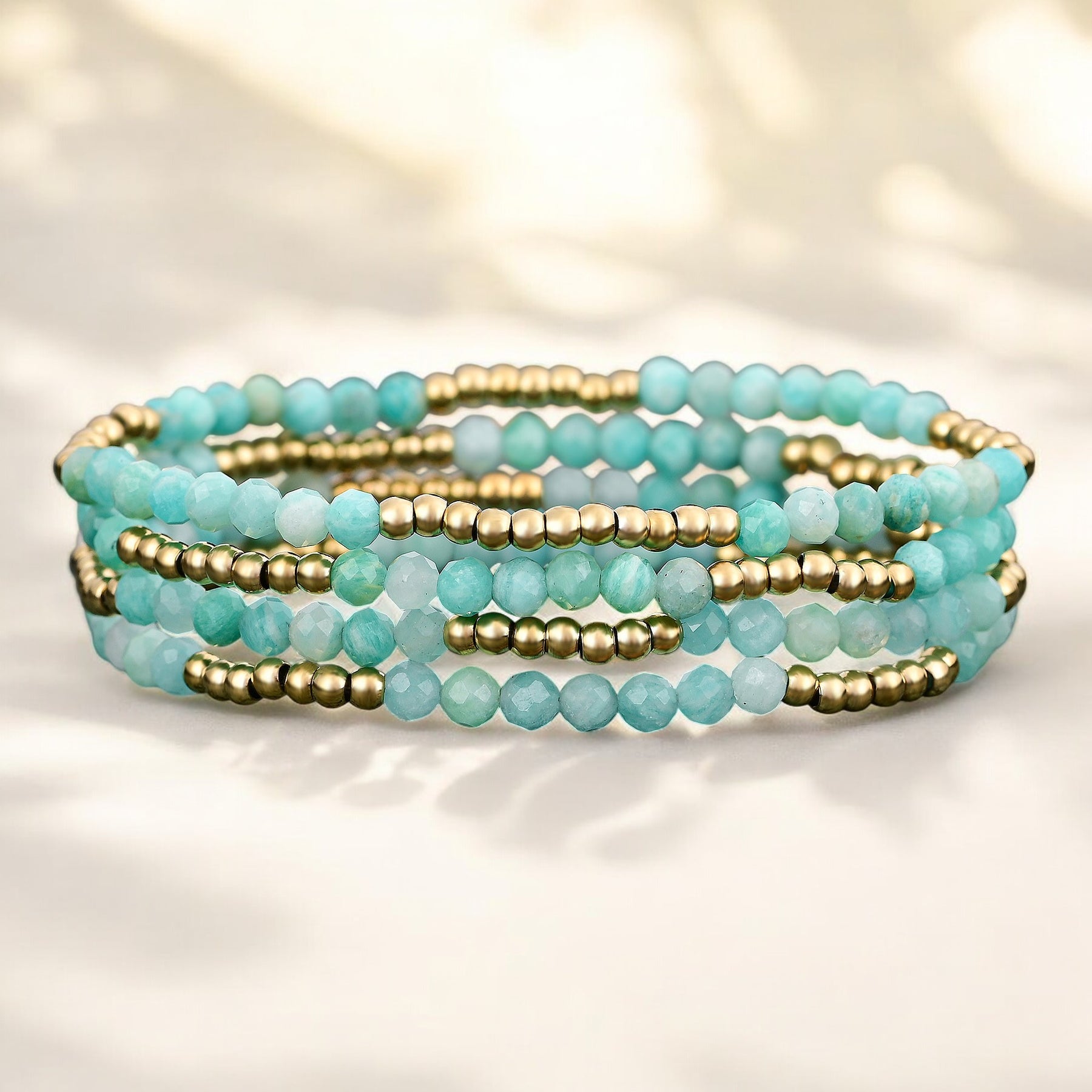 Conjunto de Pulseiras de Amazonite Luminoso