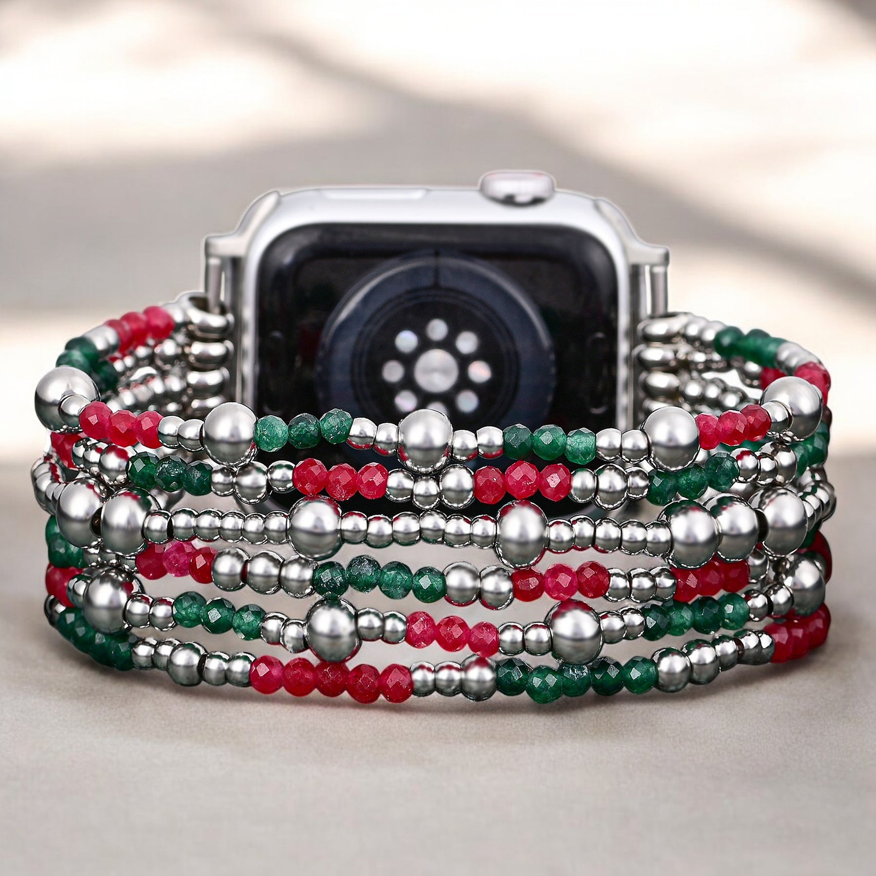 Pulseira Elástica Festiva Prateada Elegante para Apple Watch