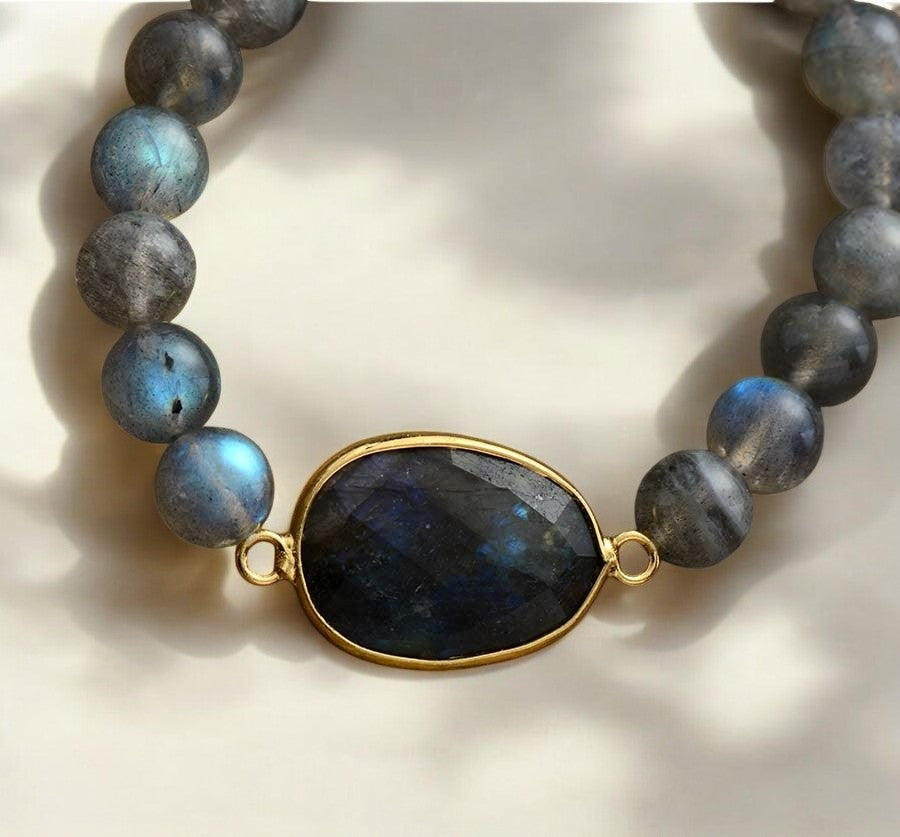 Pulseira de Pedra Preciosa Labradorite Azul