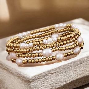 Conjunto de Pulseira de Ouro e Pérola