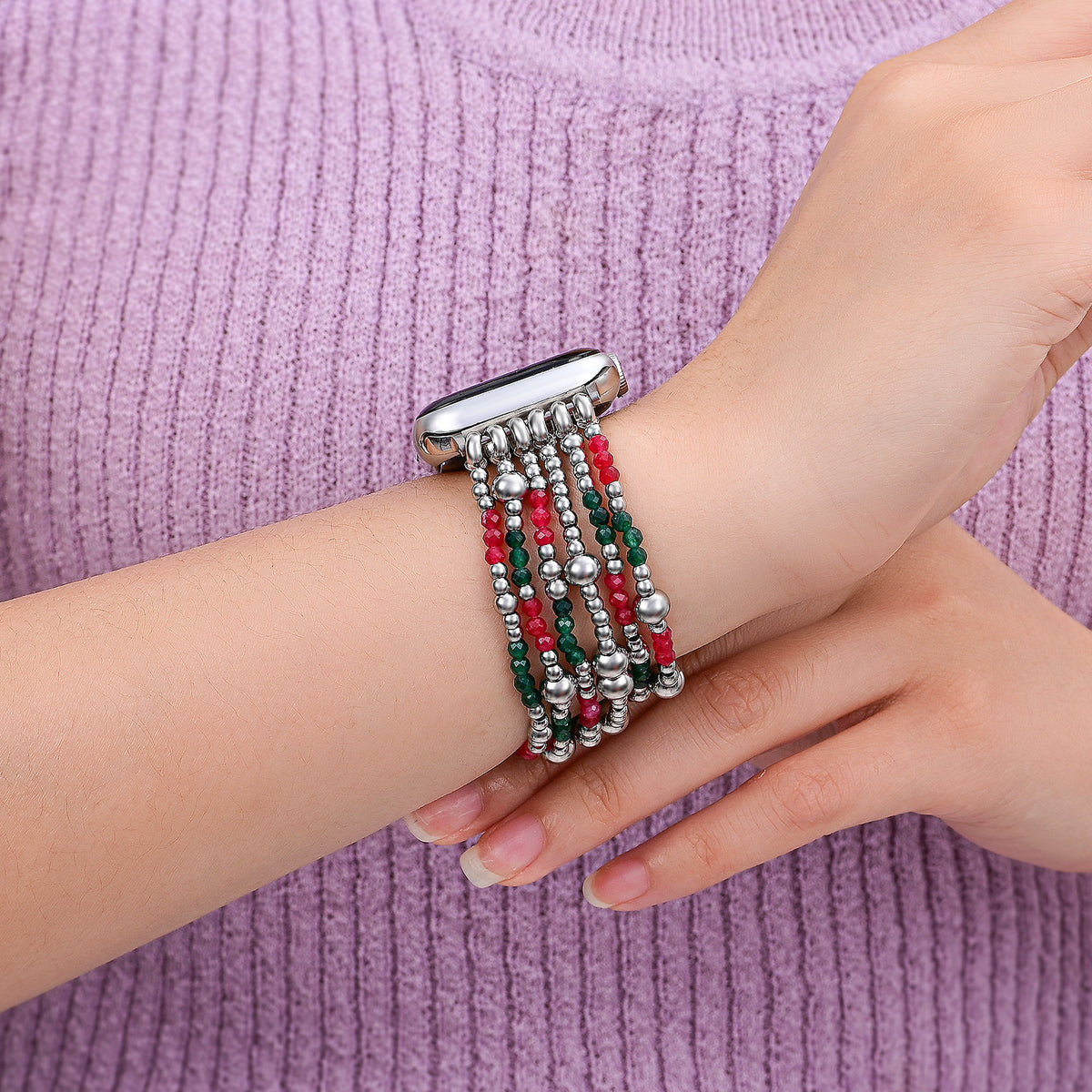 Pulseira Elástica Festiva Prateada Elegante para Apple Watch