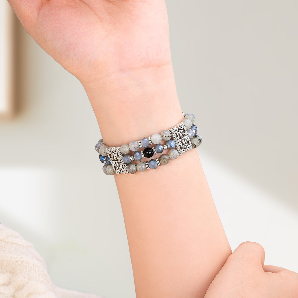 Pulseira Elástica Artesanal de Labradorite Índigo para Apple Watch