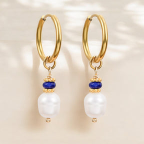 Brincos de Argola com Pérola Golden Grace e Ágata Lápis