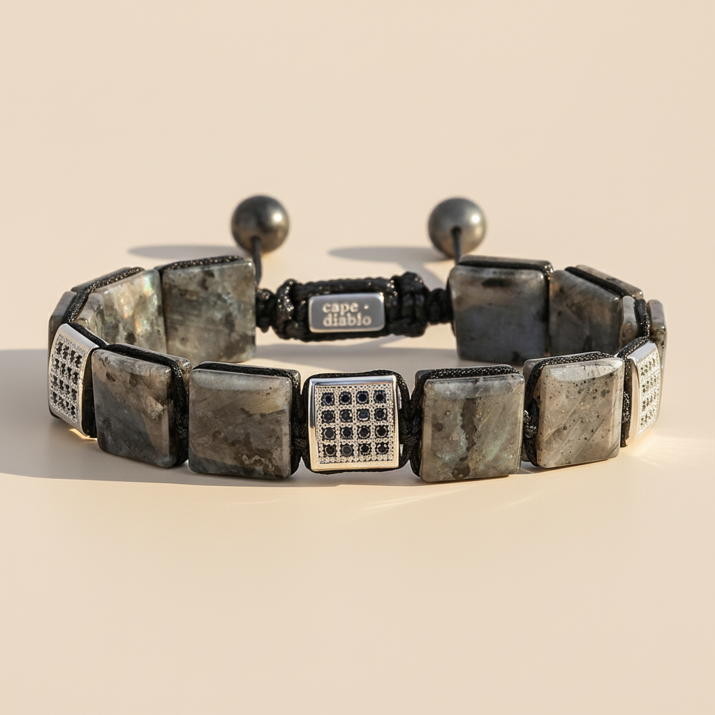 Pulseira masculina preta de labradorite