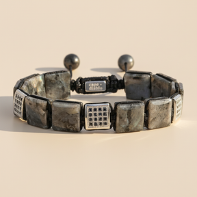 Pulseira masculina preta de labradorite