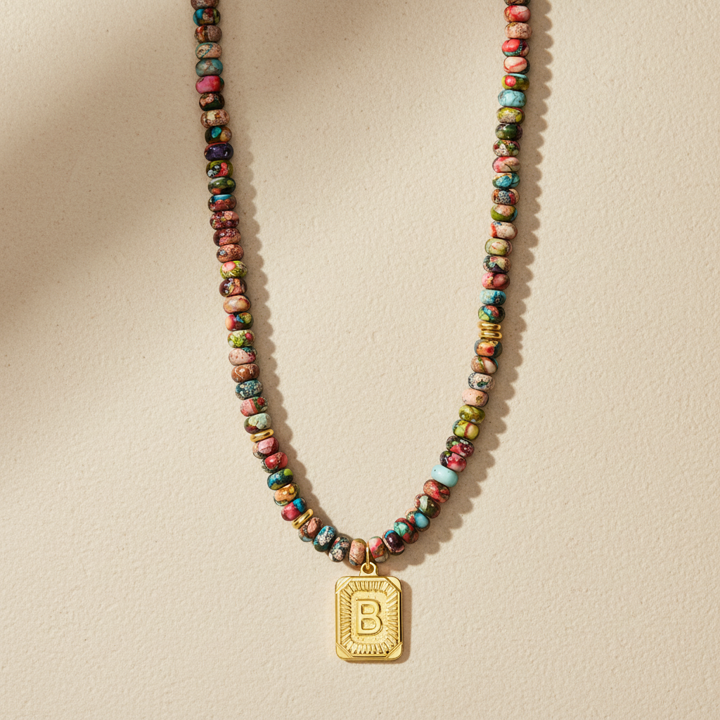 Colar com Letra de Jaspe Imperial Azul