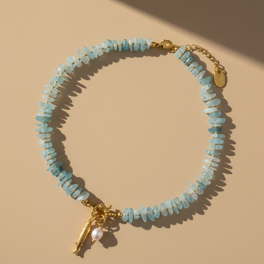 Colar com Pendentes de Pérola de Água-Marinha