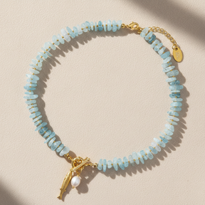 Colar com Pendentes de Pérola de Água-Marinha