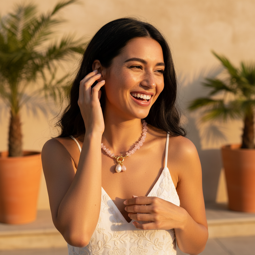 Colar com Pendentes de Quartzo Rosa