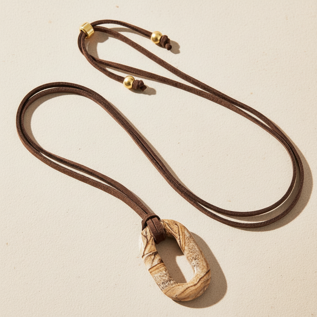 Colar Serenidade Pedra de Imagem em Camurça