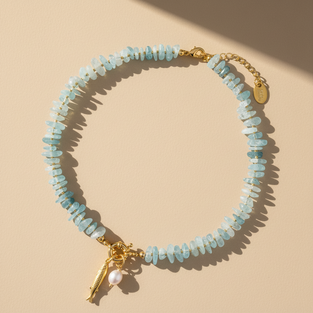 Colar com Pendentes de Pérola de Água-Marinha