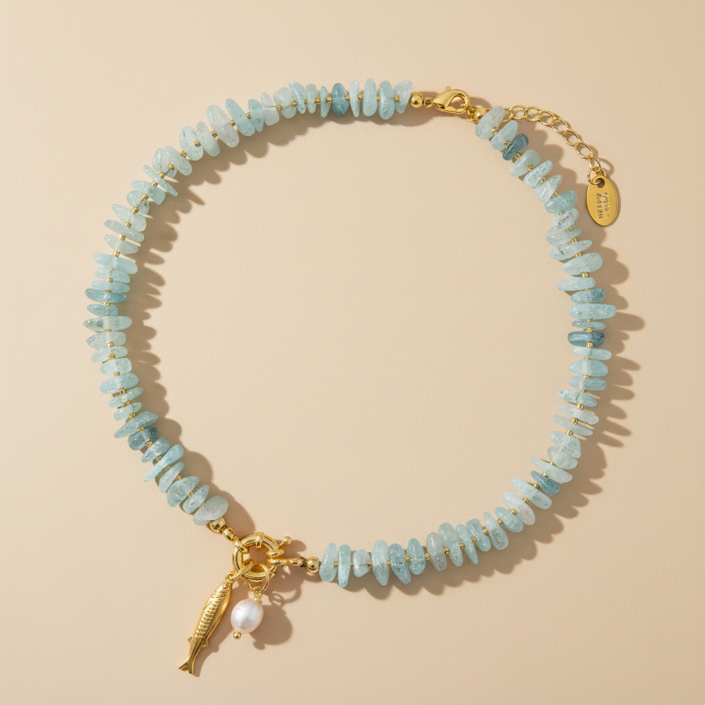 Colar com Pendentes de Pérola de Água-Marinha