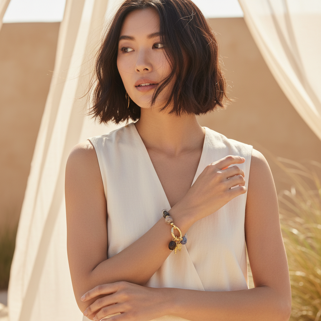 Pulseira com Pendentes Coração de Obsidiana