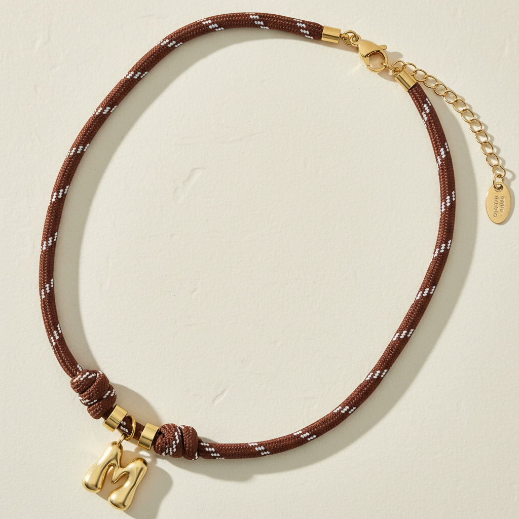 Colar de Corda com Letra Bolha Dourada