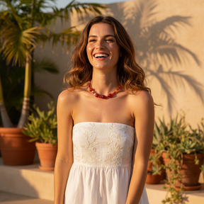 Colar Harmonia de Ágata Vermelha e Pérola