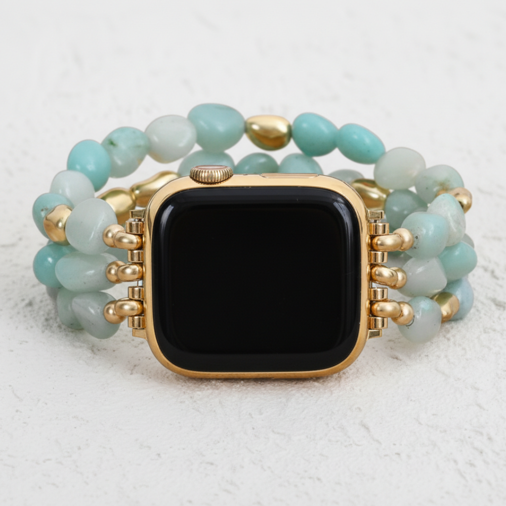 Correia elástica para Apple Watch com pepita de ouro amazonita