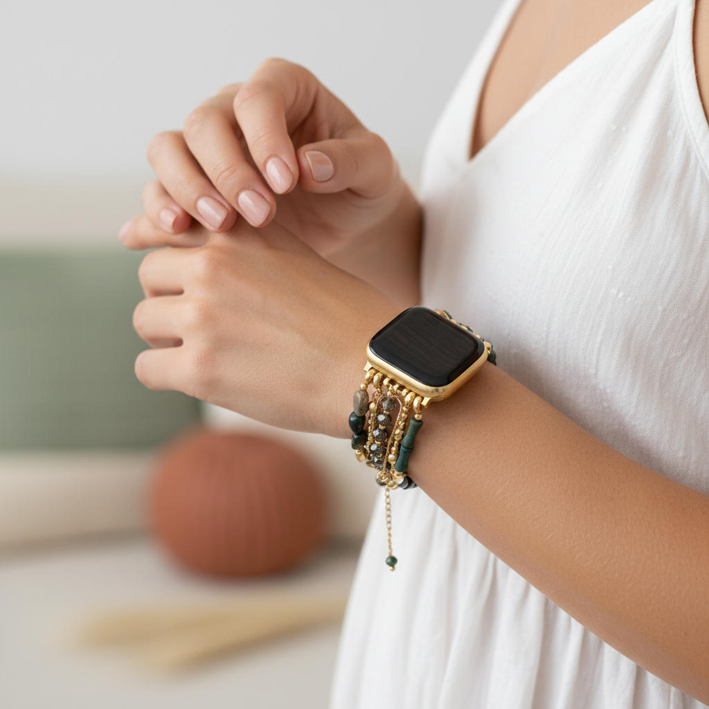 Correia Elástica Dourada Verde para Apple Watch