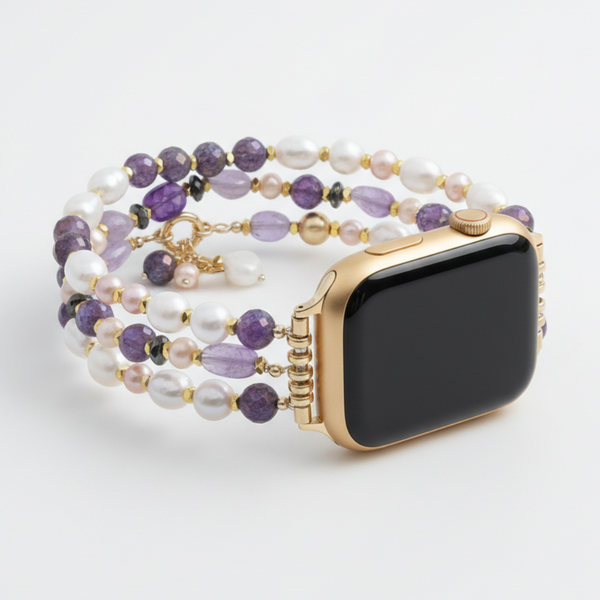 Pulseira elástica para Apple Watch com aglomerado de pérolas ametista