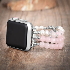 Pulseira Boss Mom Quartzo Rosa Stretch para Apple Watch