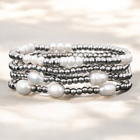 Conjunto de Pulseira em Pérola e Prateado