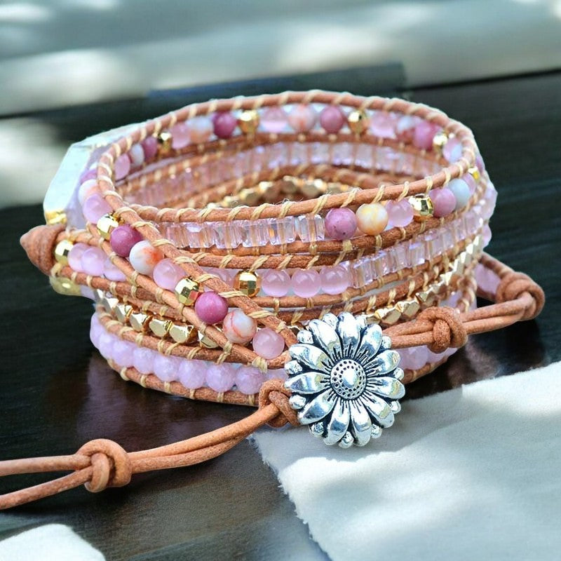Pulseira de Quartzo Rosa Dourado
